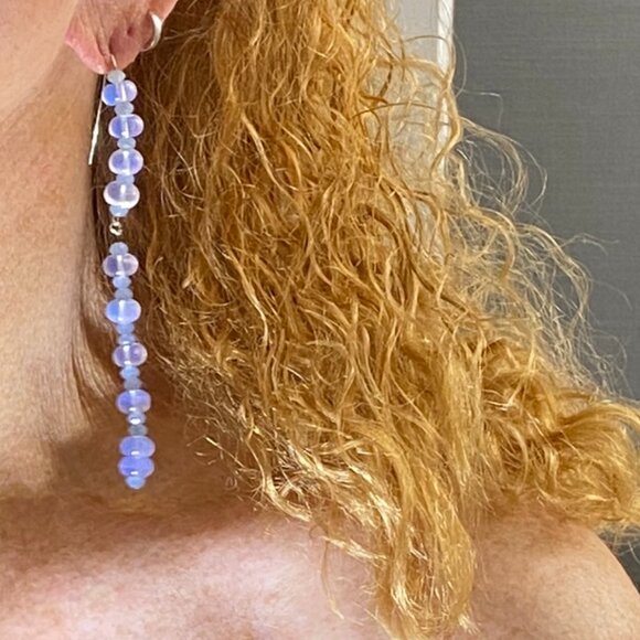 Hightower Zsedely Jewelry - Silver Moonstone Stone Long Dangle Earrings Jewelry
